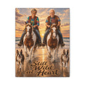 Still Wild at Heart Canvas Wall Art – Elder Couple Riding Horses on Beach