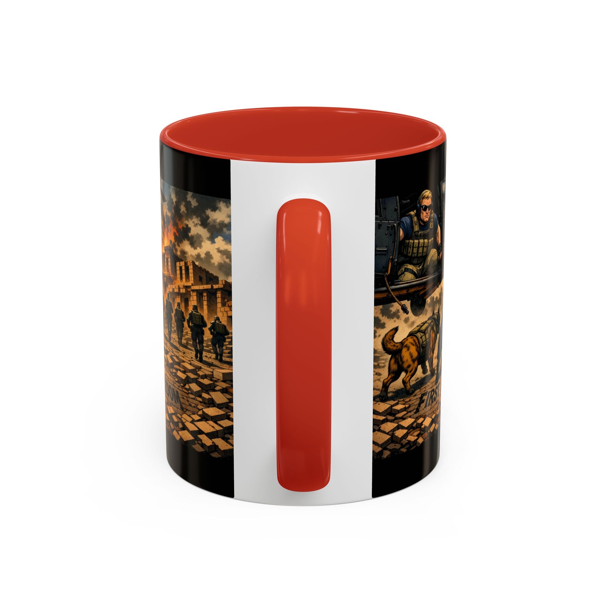 Military K9 Coffee Mug — 'First In for Freedom' Accent Ceramic Mug