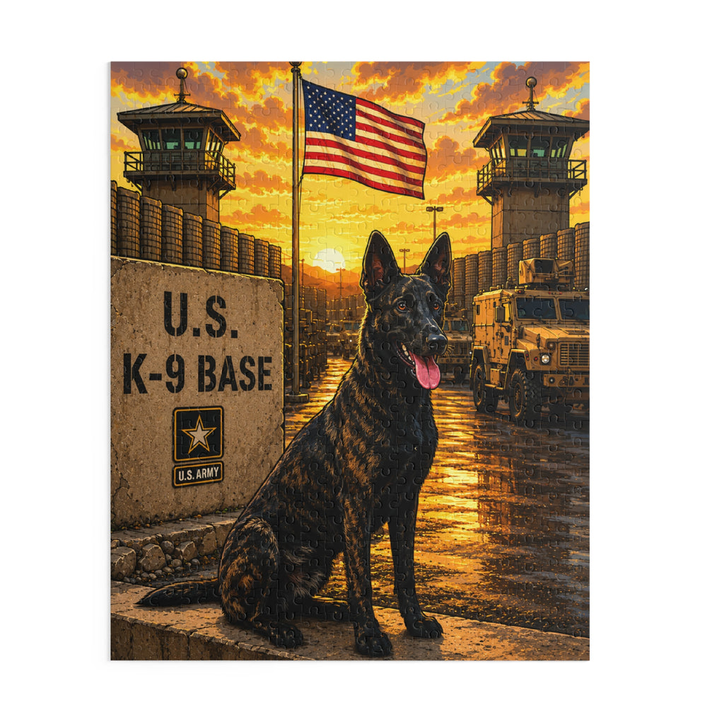 K-9 Base Military Dog Puzzle — American Flag Sunset (120/252/500 pcs)