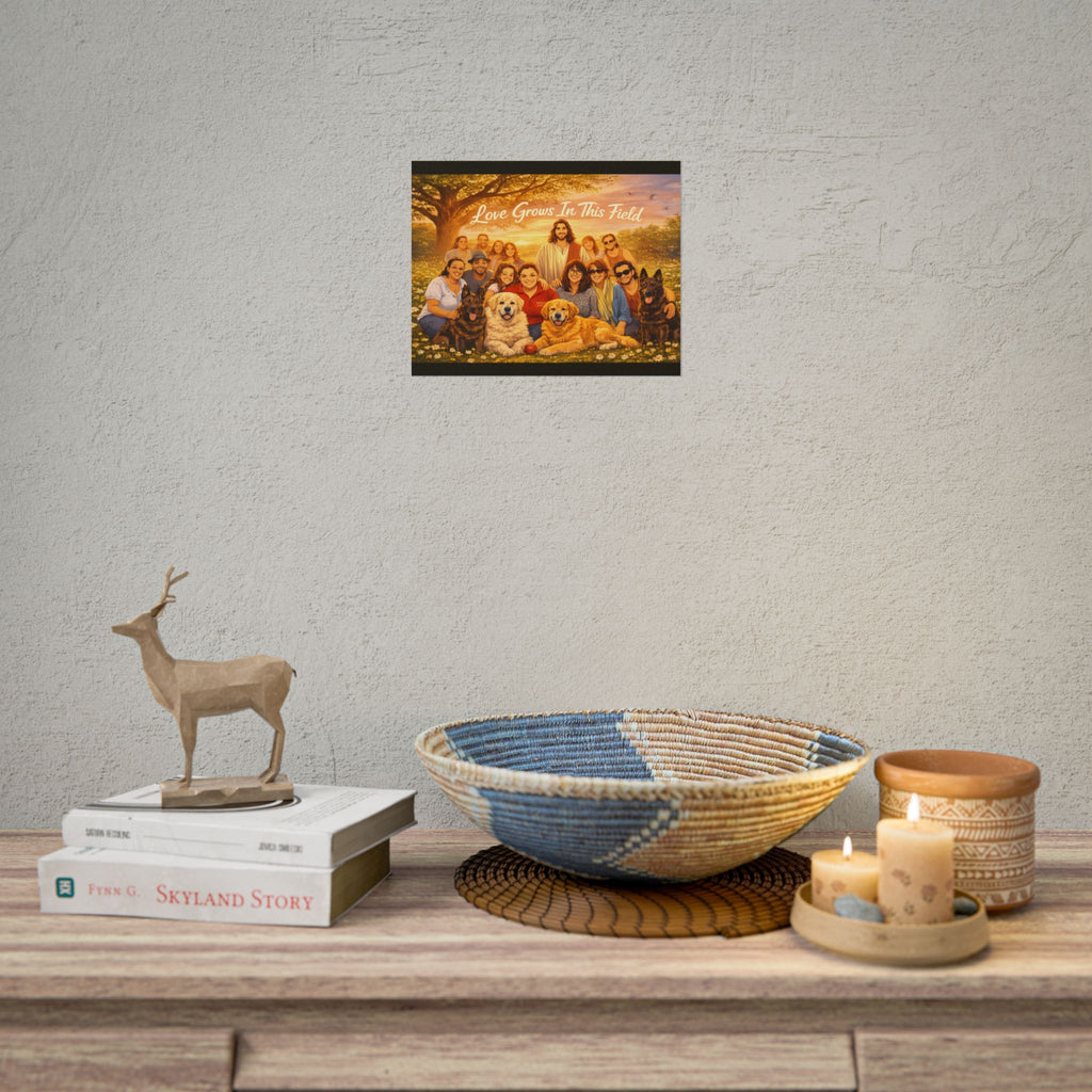 Rolled Poster — "Love Grows In This Field" Christian Jesus Family & Pets Wall Art