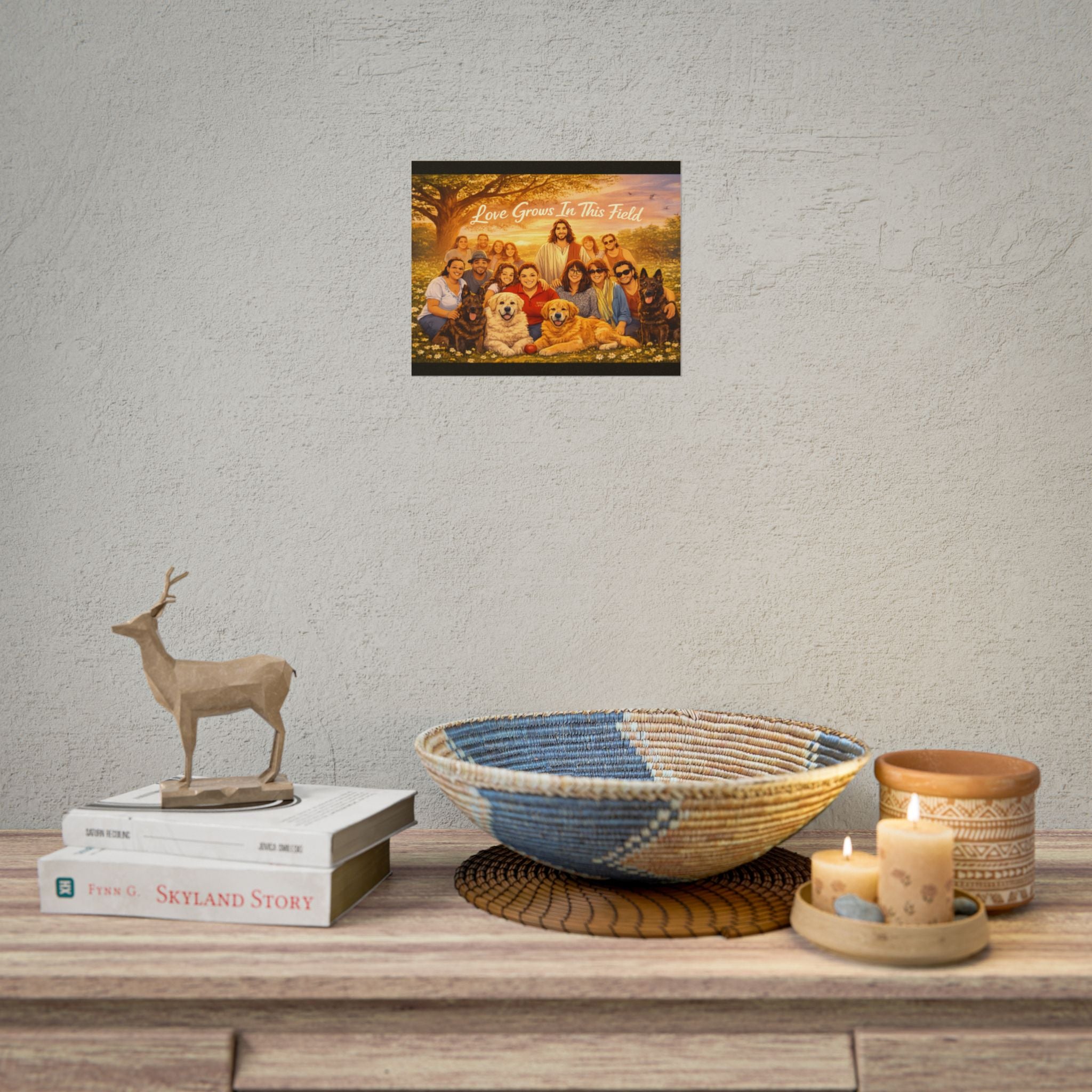 Rolled Poster — "Love Grows In This Field" Christian Jesus Family & Pets Wall Art