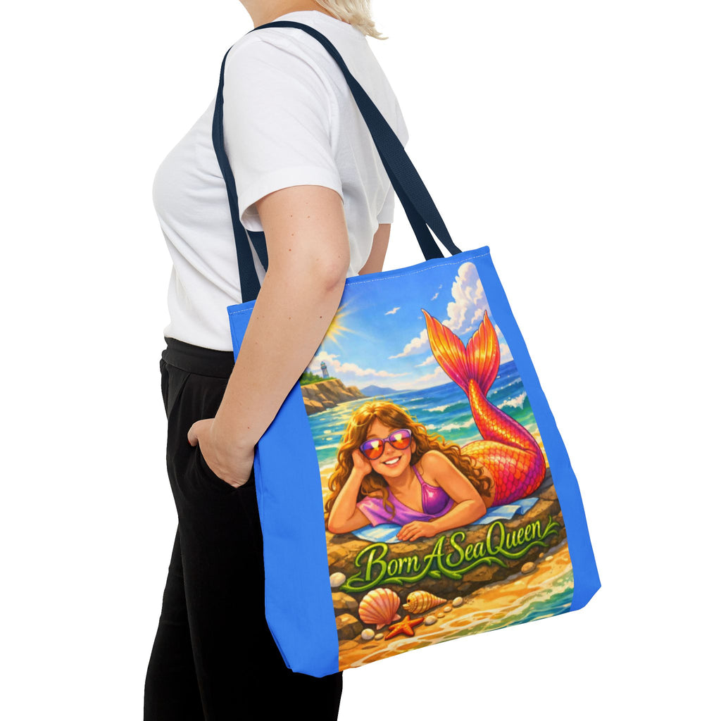 Mermaid Tote Bag — "Born A Sea Queen" Beach Tote