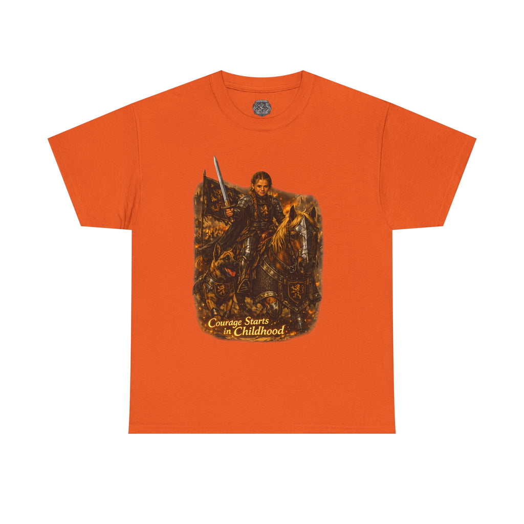 Medieval Knight Graphic Tee — "Courage Starts in Childhood" Vintage Fantasy T‑Shirt