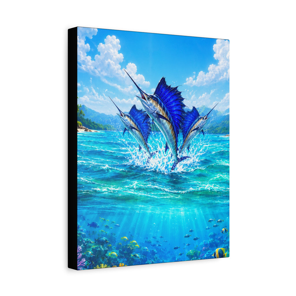 Sailfish Ocean Canvas Wall Art — Vibrant Blue Tropical Seascape