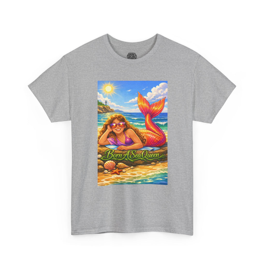 Mermaid Beach T‑Shirt – “Born of Sea/Queen” Colorful Retro Summer Tee