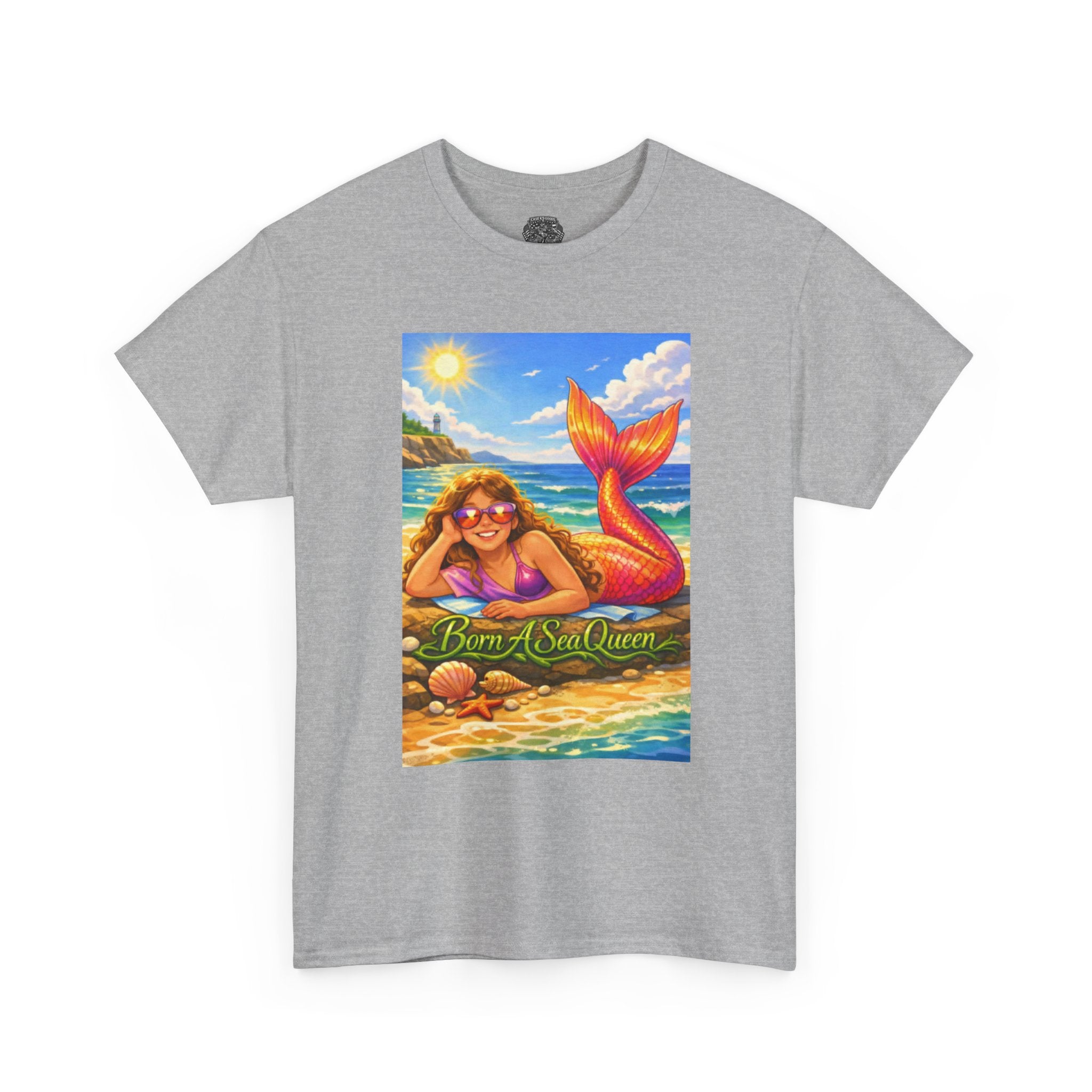 Mermaid Beach T‑Shirt – “Born of Sea/Queen” Colorful Retro Summer Tee