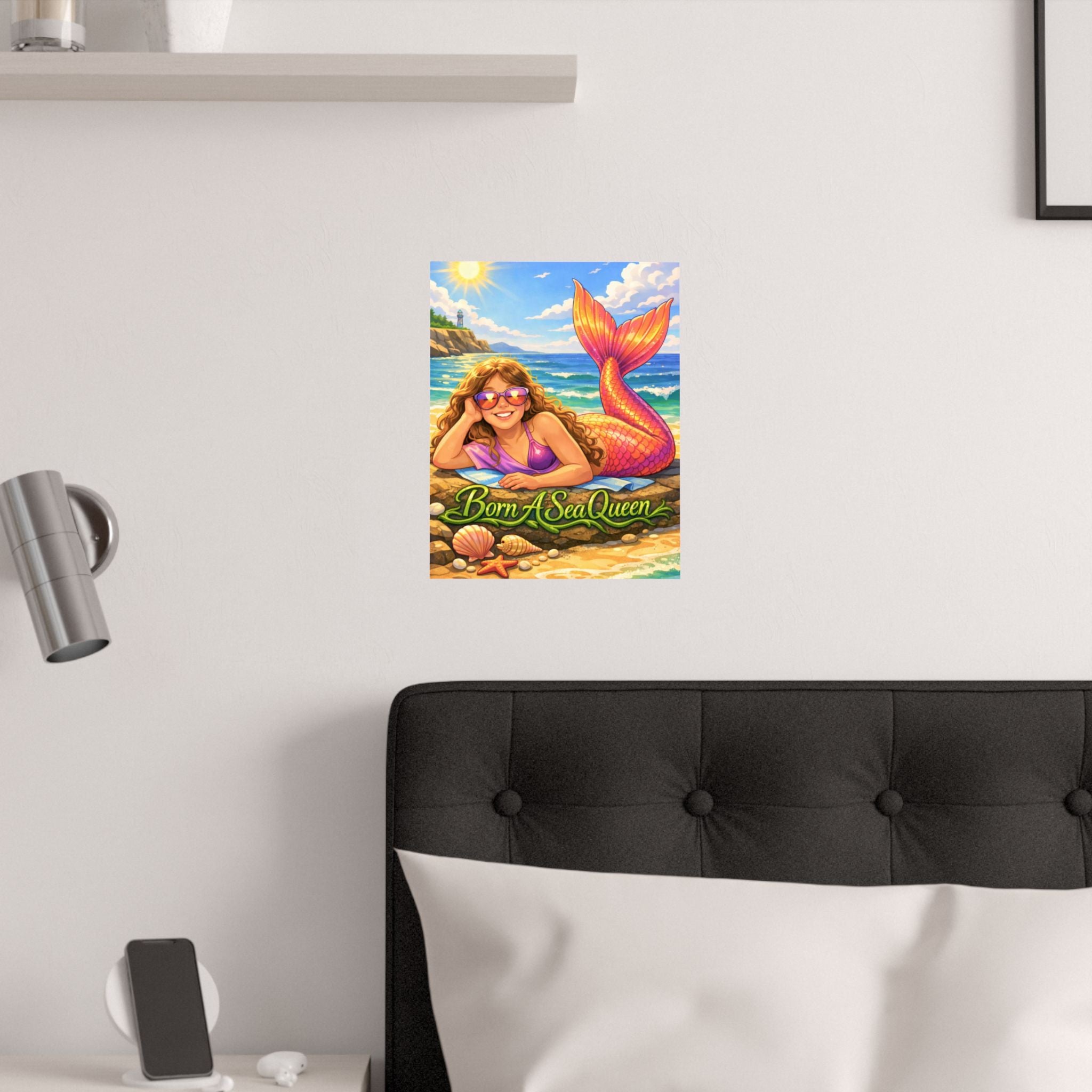 Born A Sea Queen Satin Poster — Colorful Mermaid Beach Art Print