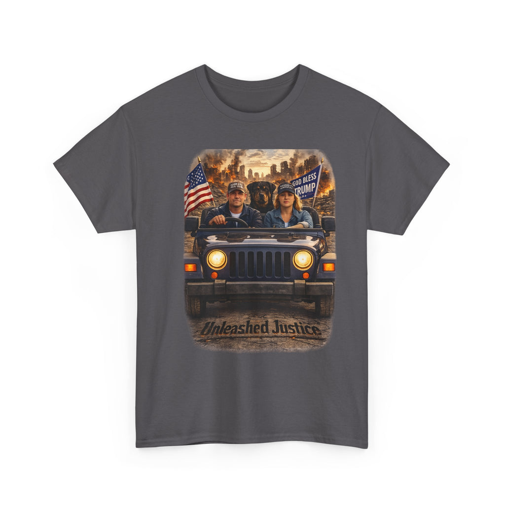 Unleashed Justice Jeep Tee – Patriotic American Flag Graphic T-Shirt