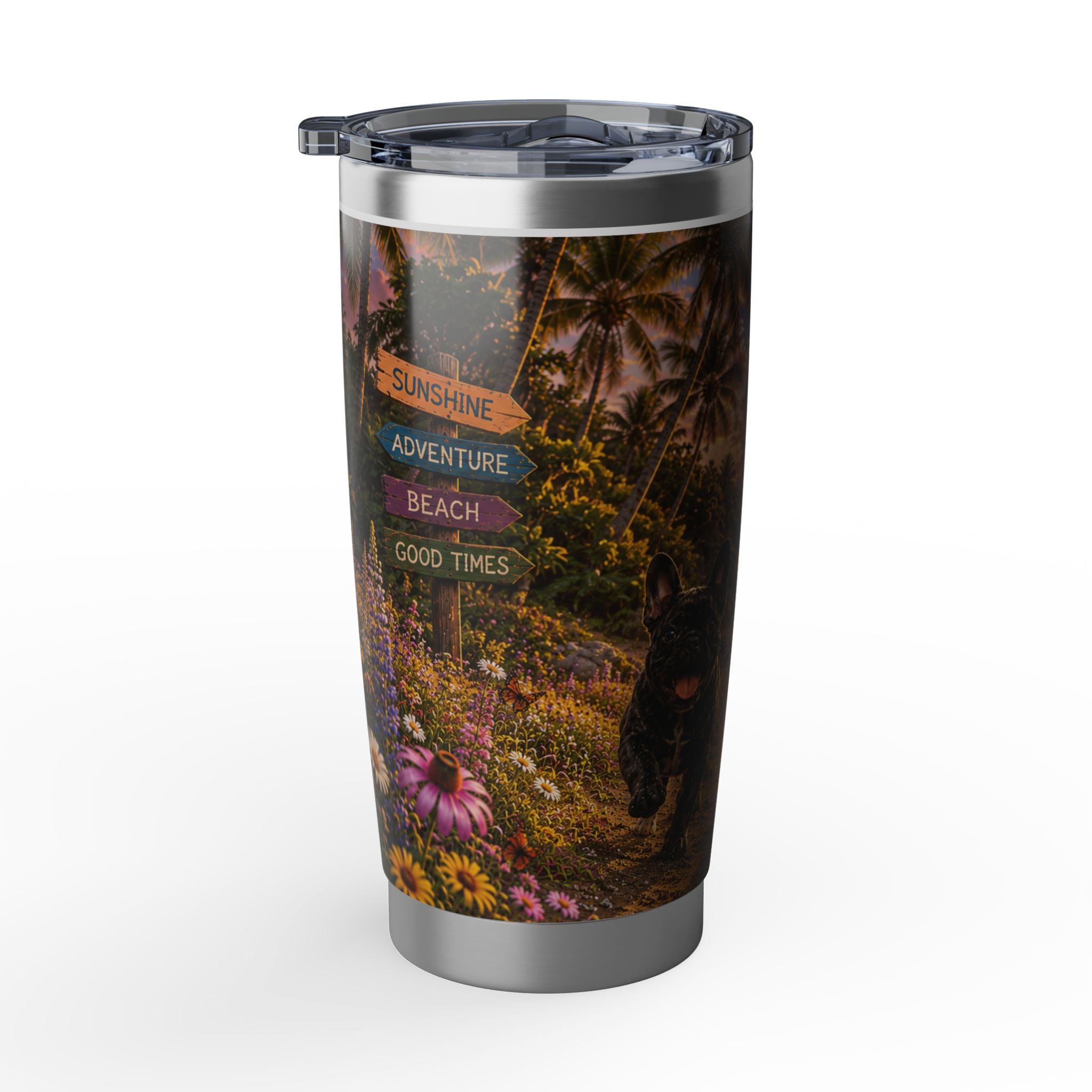 French Bull Dog Vagabond 20oz Tumbler — Tropical Sunset Dogs Travel Mug