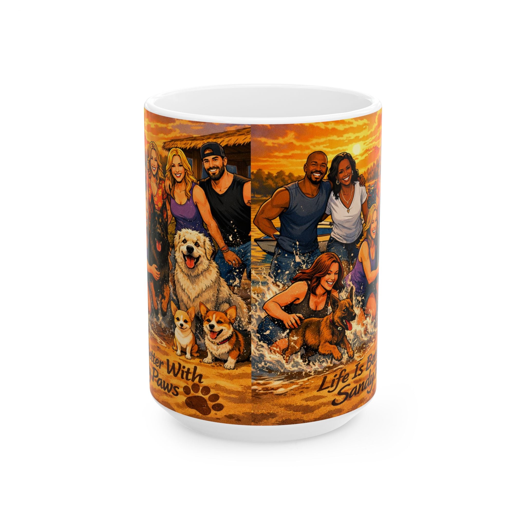 Dog-Loving Family Beach Mug – "Life Is Better With Dogs" Ceramic Coffee Cup (11oz/15oz)