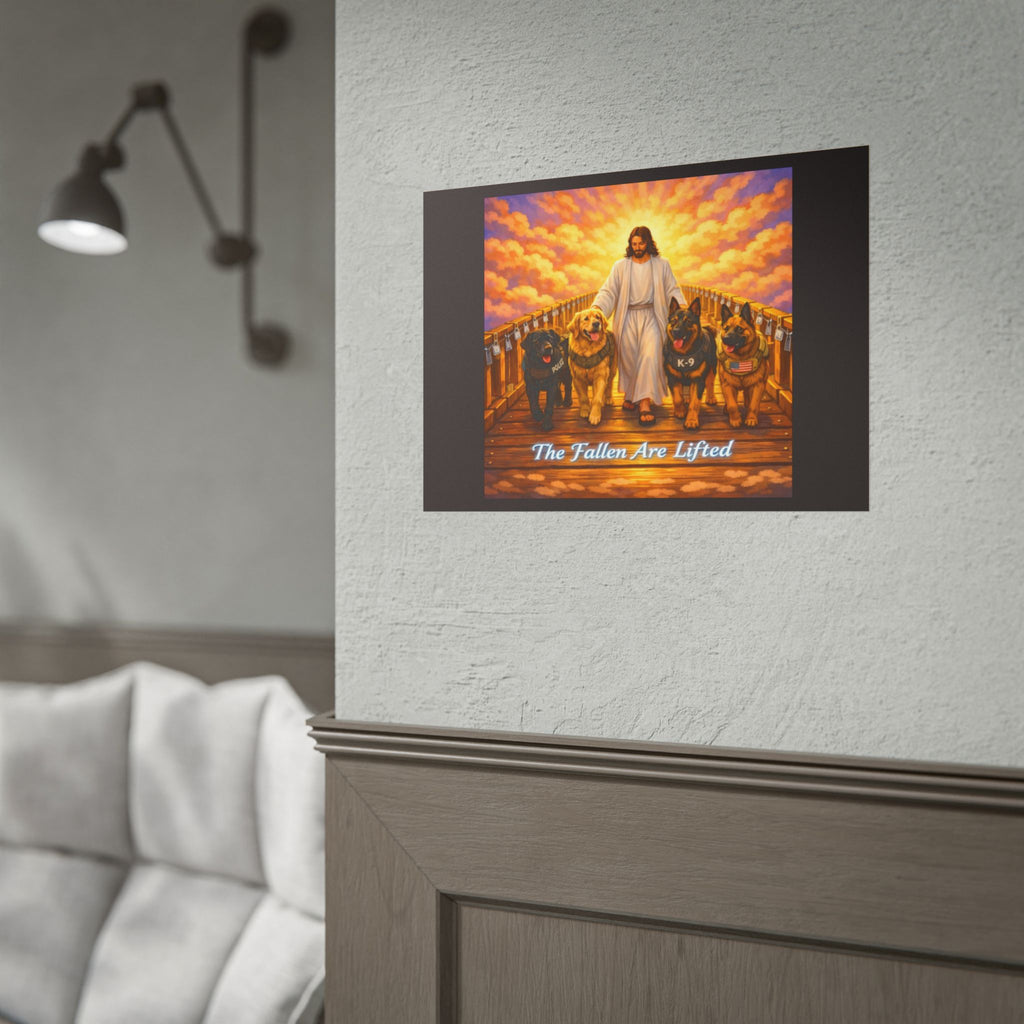 Rolled Poster — Jesus with K-9 Dogs "The Fallen Are Lifted" Memorial Wall Art