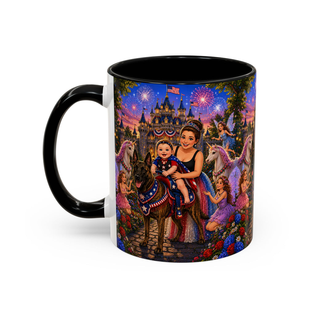 Patriotic Fairy Tale Coffee Mug — Family Castle, Fireworks & Unicorns