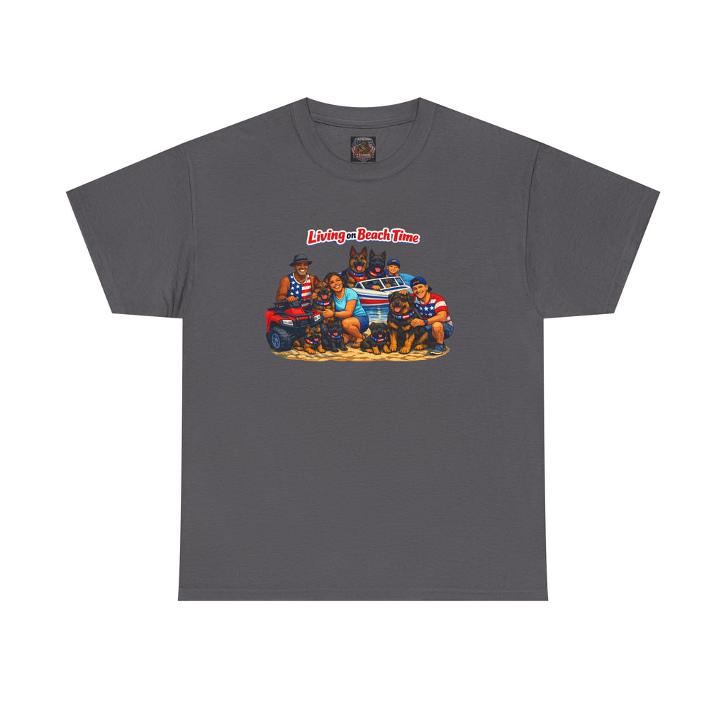 Beach Crew Graphic Tee — "Living Beach Town" Vintage Surf Crew T-Shirt
