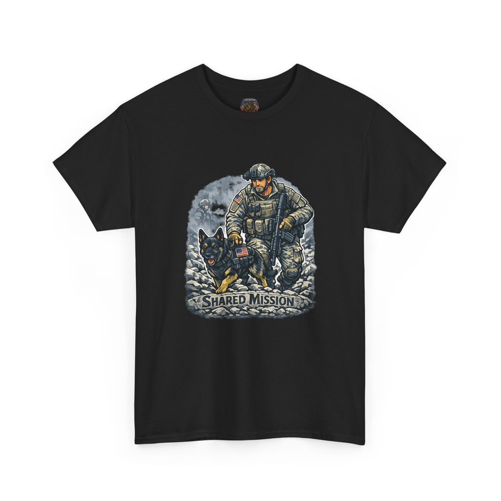 Military K9 T‑Shirt – 'Shared Mission' Soldier & German Shepherd Tribute Tee