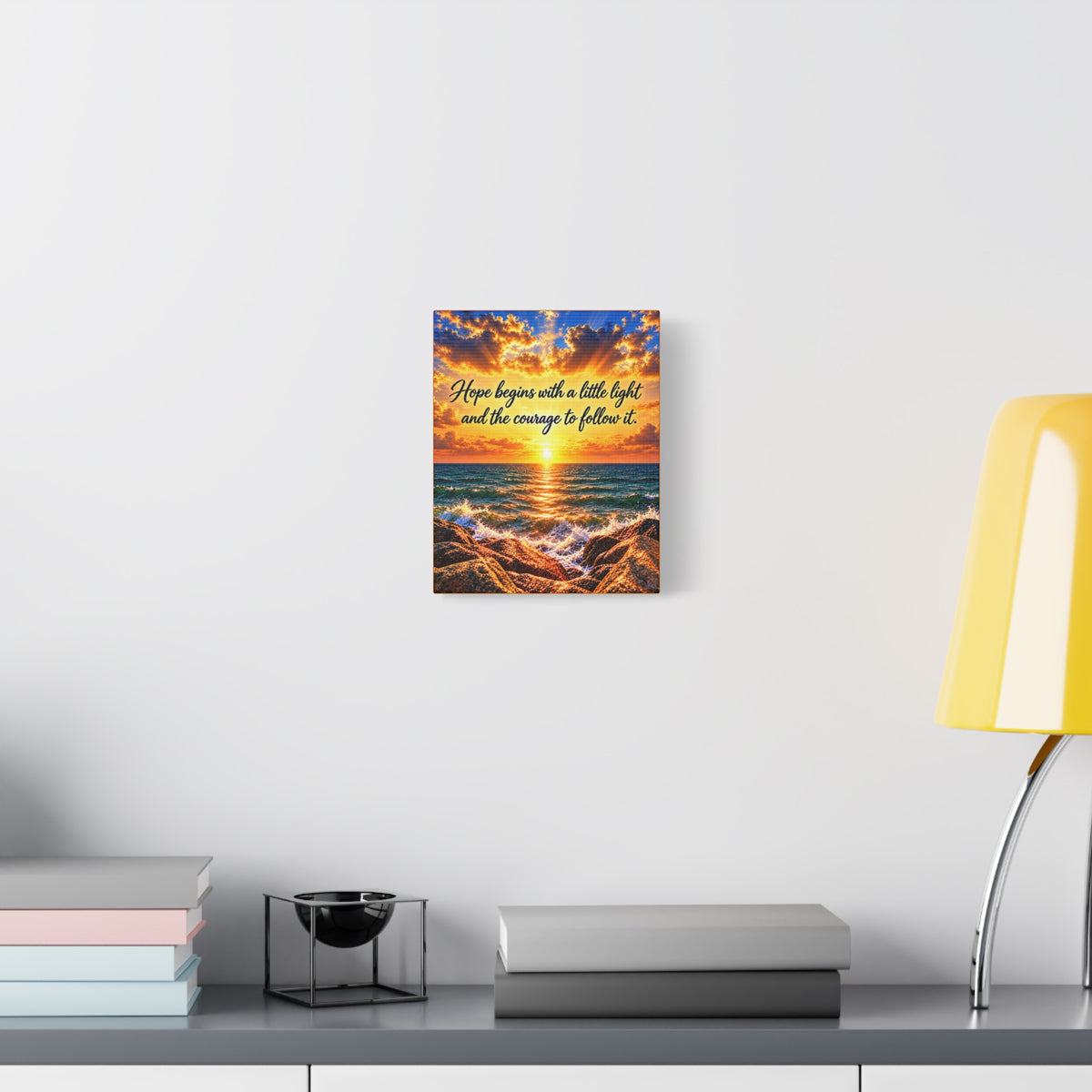 Hope Begins Canvas Wall Art – Inspirational Sunset Ocean Quote