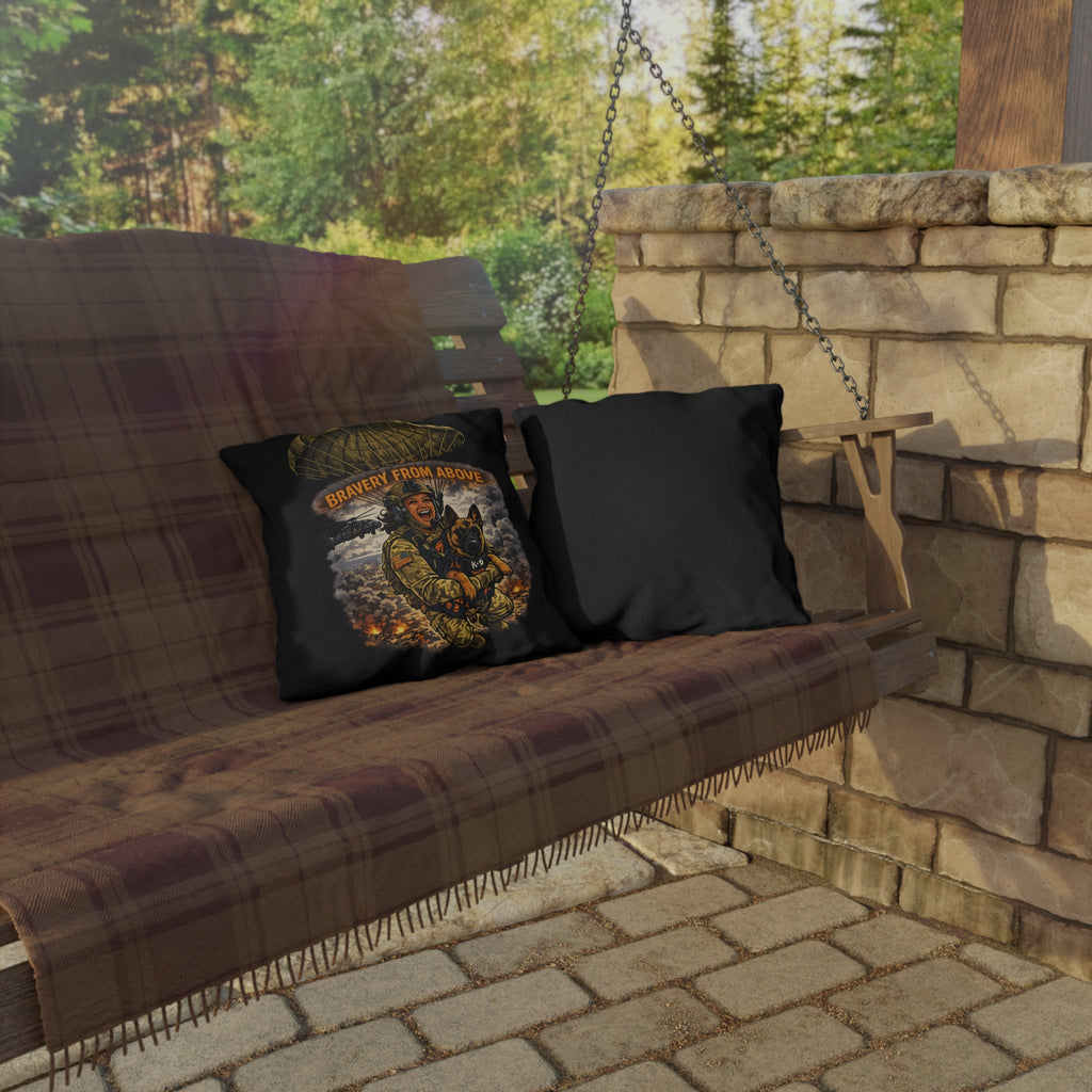 Bravery From Above Military Paratrooper K-9 Outdoor Pillow