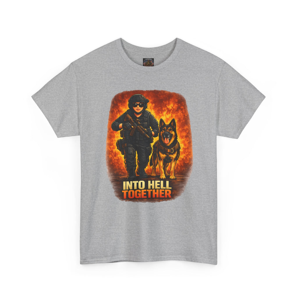 T-Shirt — "Into Hell Together" Firefighter & K9 Rescue Graphic Tee