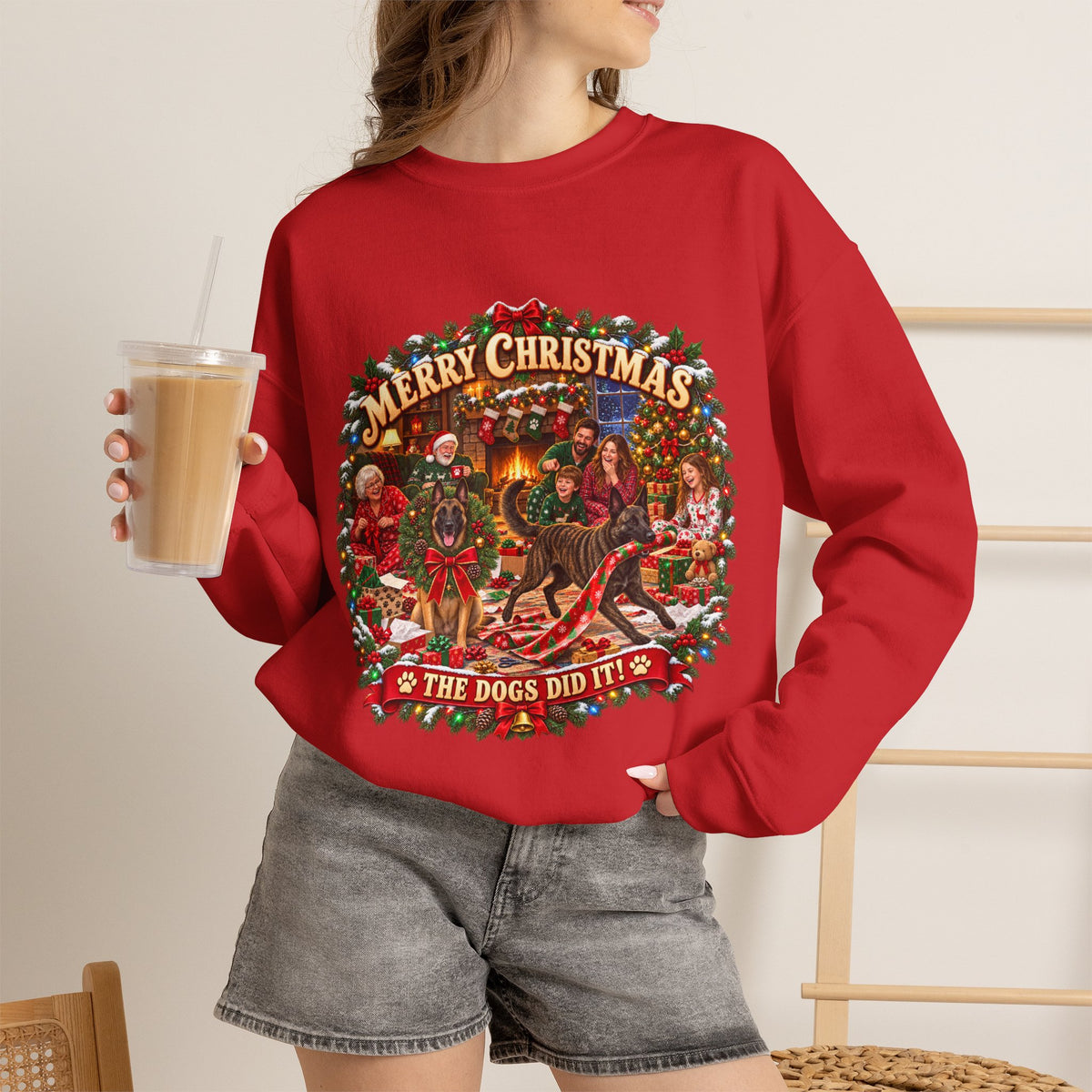 Christmas Sweatshirt — "Merry Christmas the Malinois Dogs Did It" Holiday Crewneck