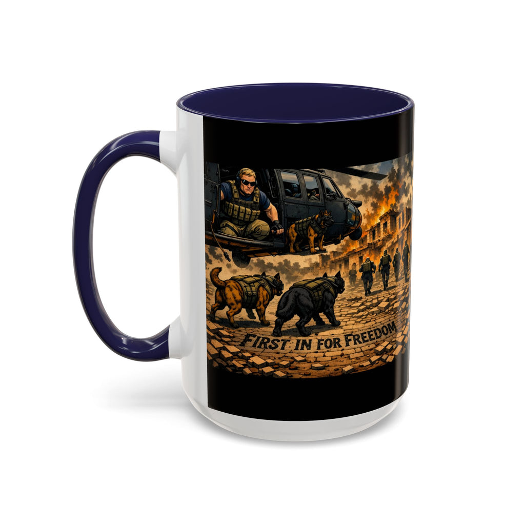 Military K9 Coffee Mug — 'First In for Freedom' Accent Ceramic Mug
