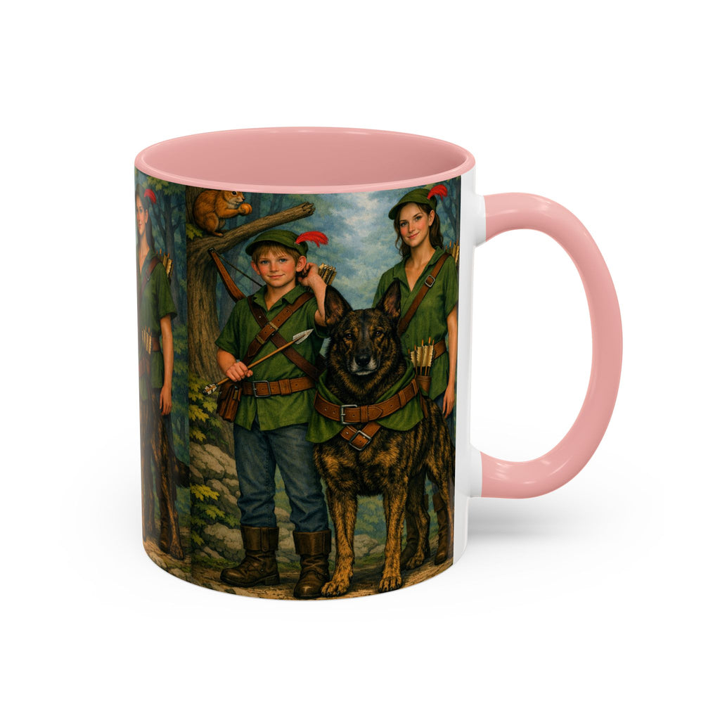 Robin Hood Duo &  Dutch Shepherd Dog Coffee Mug – Fantasy Archer Duo Illustration, Gift for Adventure Fans