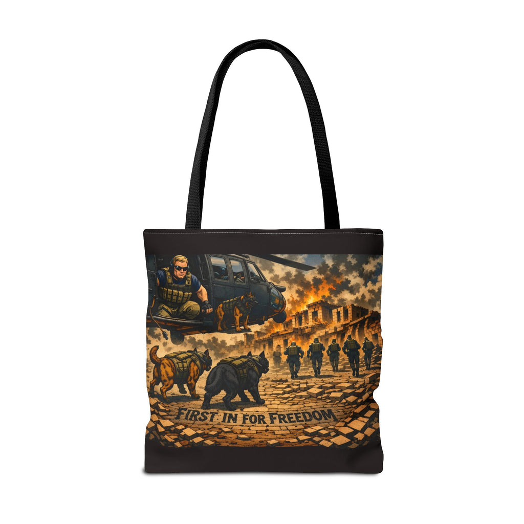 Tote Bag — "First In For Freedom" Military Scene Tote
