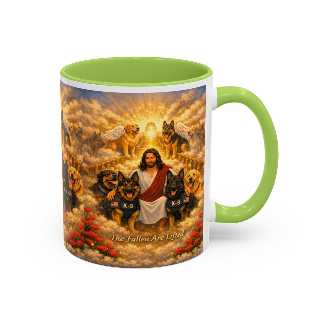 Christian Dog Memorial Coffee Mug — “The Fallen Are Lifted” Accent 11/15oz