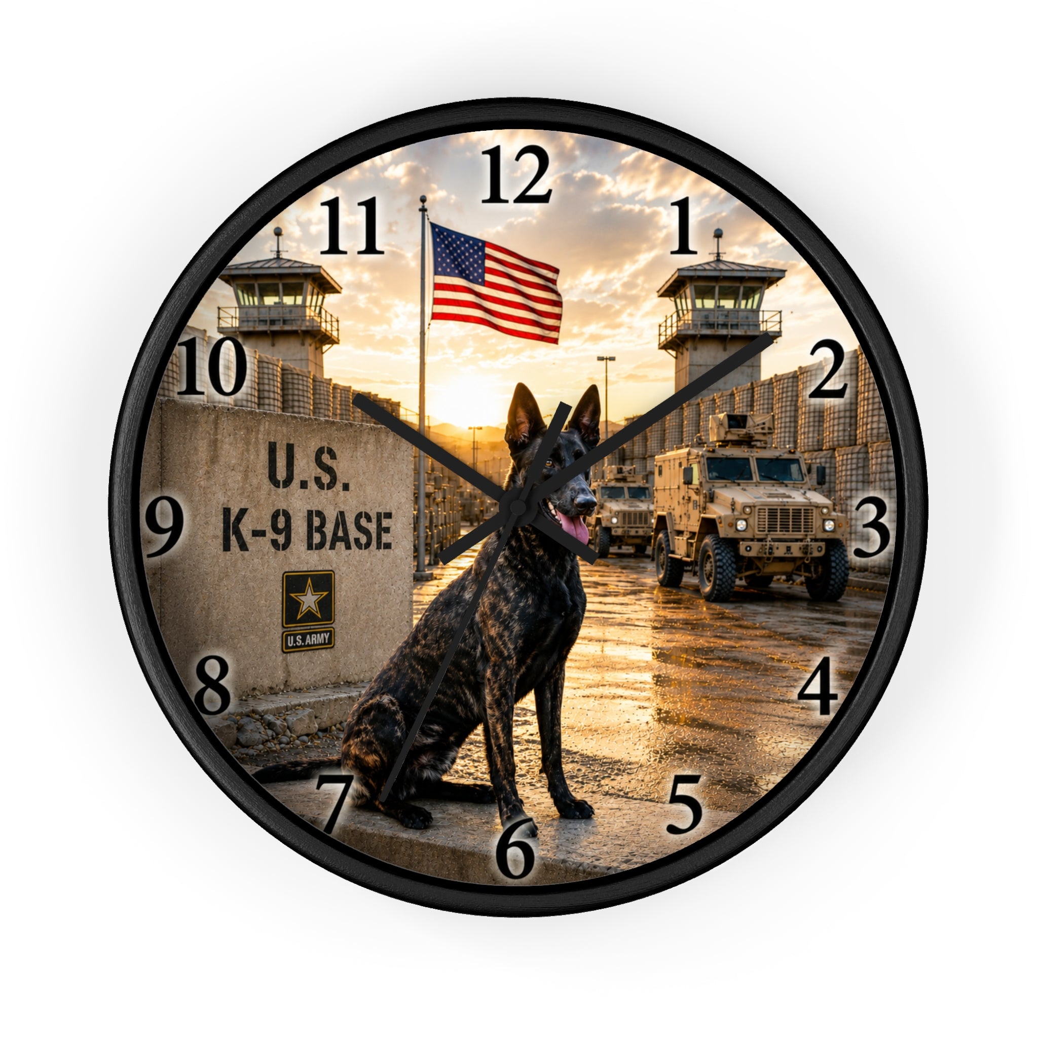 Military K-9 Wall Clock — Patriotic US Army Dog Base Decor