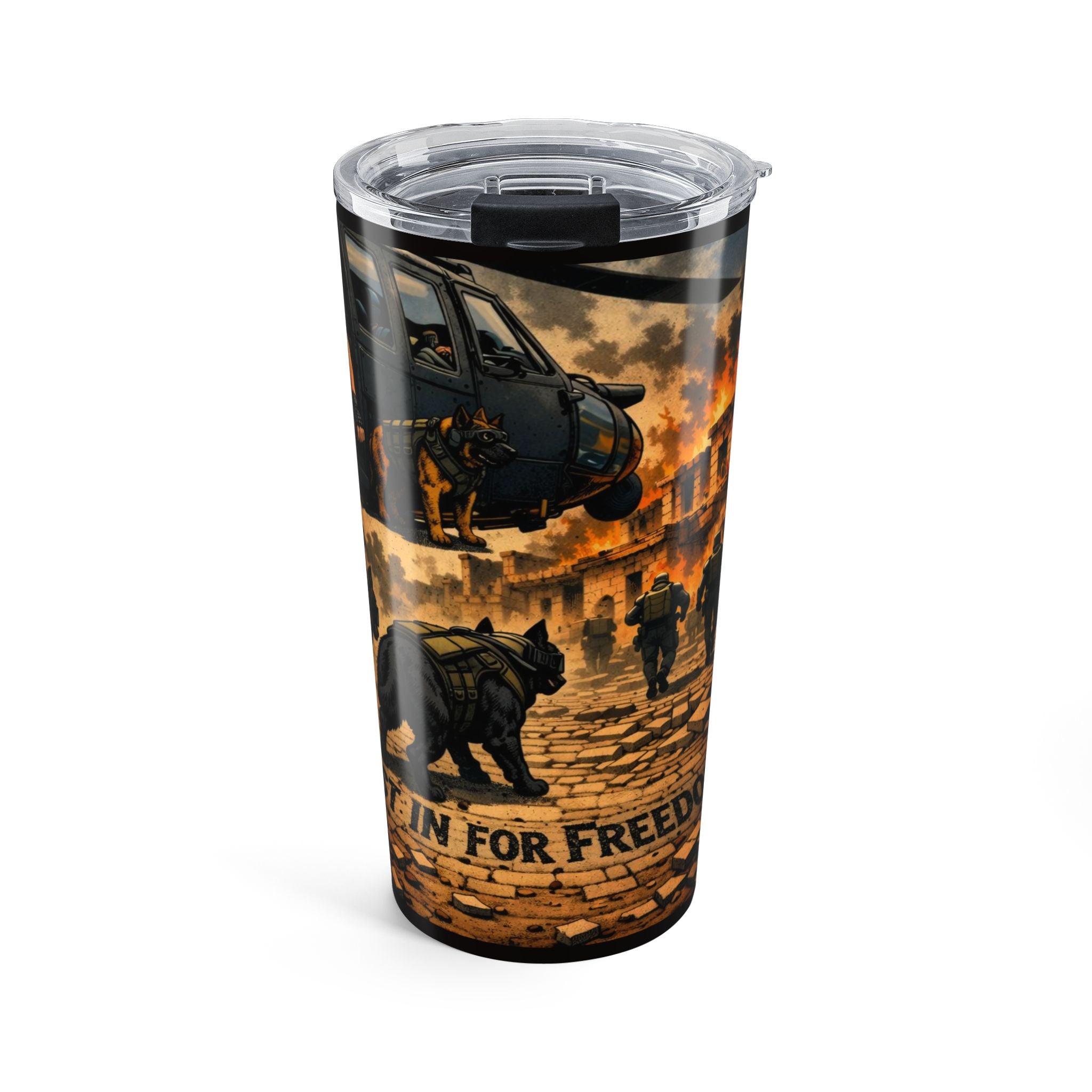 20oz Military Patrol Tumbler — 'In for Freedom' Veteran Combat Travel Mug