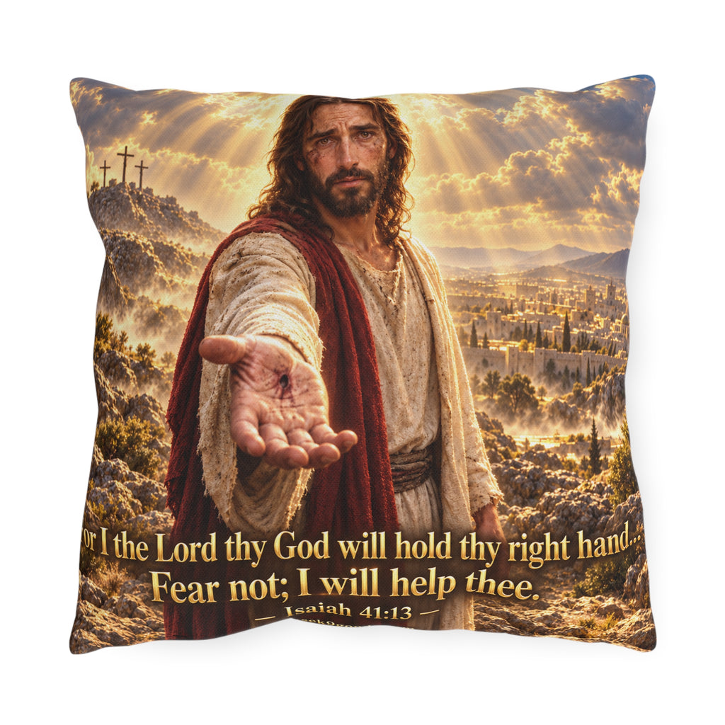 Outdoor Pillow — Isaiah 41:13 Jesus Outreach Decorative Throw Pillow