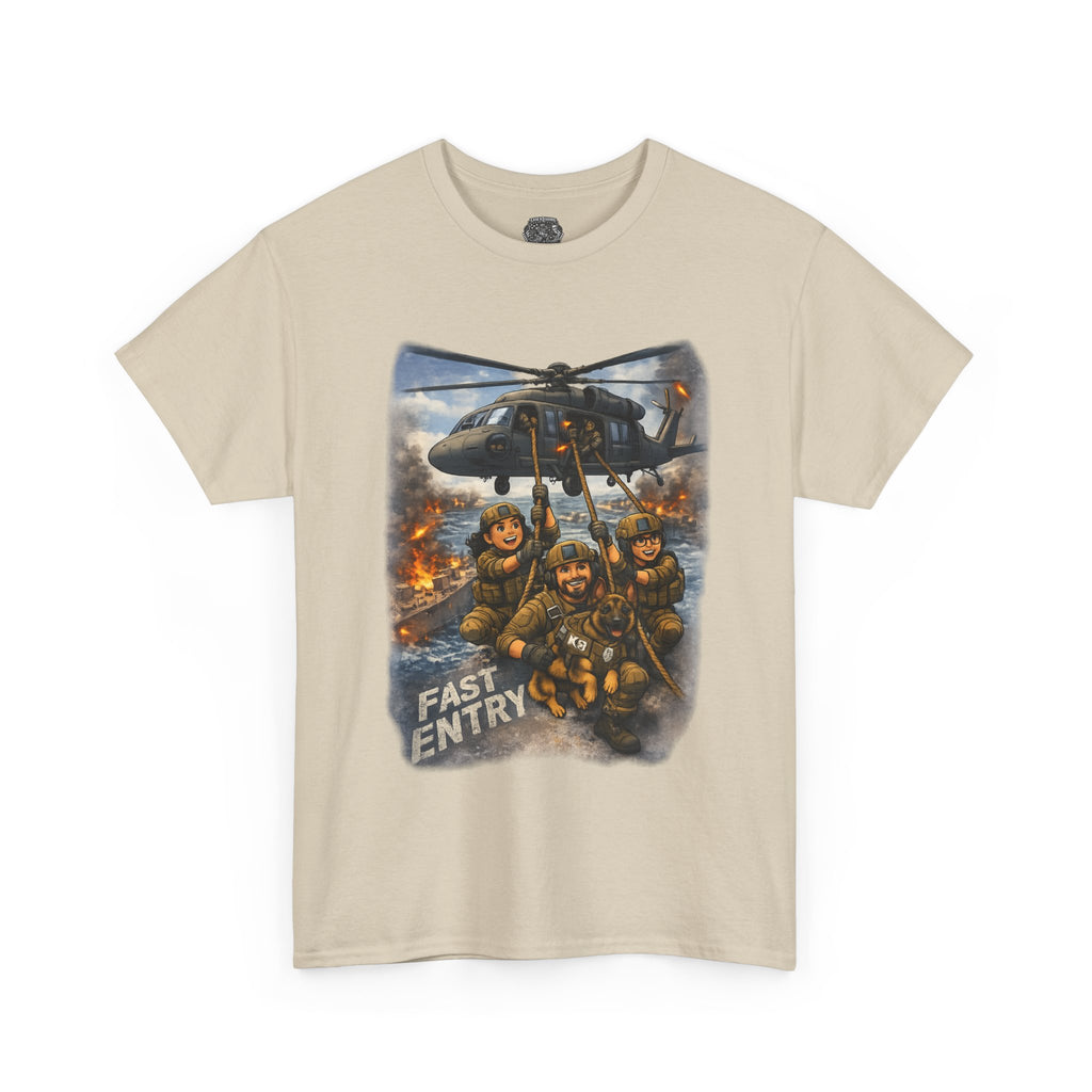 Military Helicopter Insertion Tee — "Fast Entry" Graphic T-Shirt