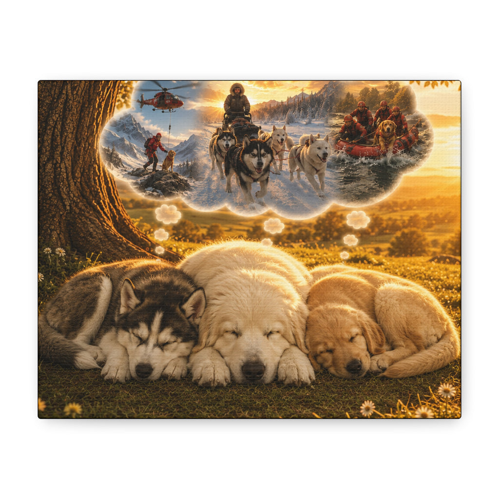 Sleeping Puppies Canvas Wall Art — Dreaming of Future Life Stretched Matte Print