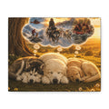 Sleeping Puppies Canvas Wall Art — Dreaming of Future Life Stretched Matte Print