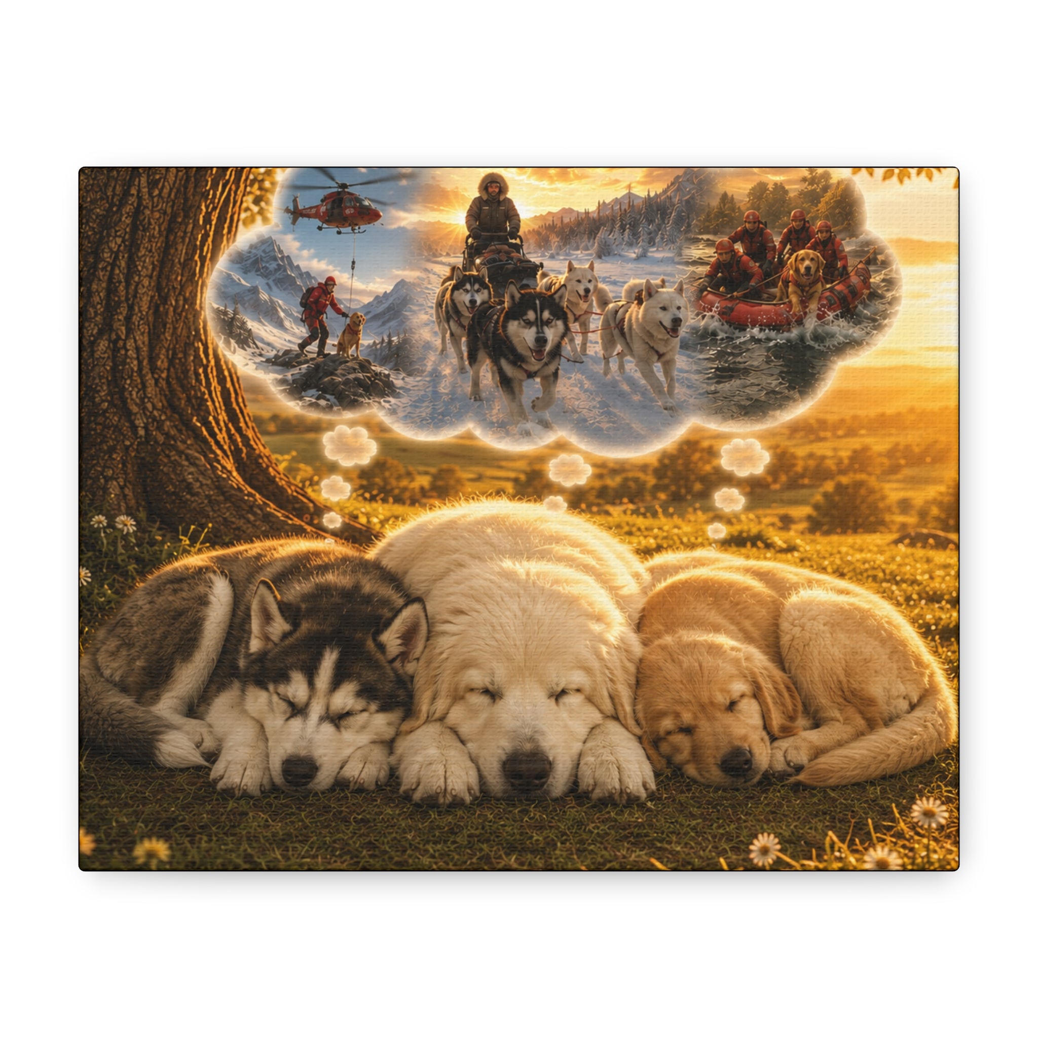 Sleeping Puppies Canvas Wall Art — Dreaming of Future Life Stretched Matte Print