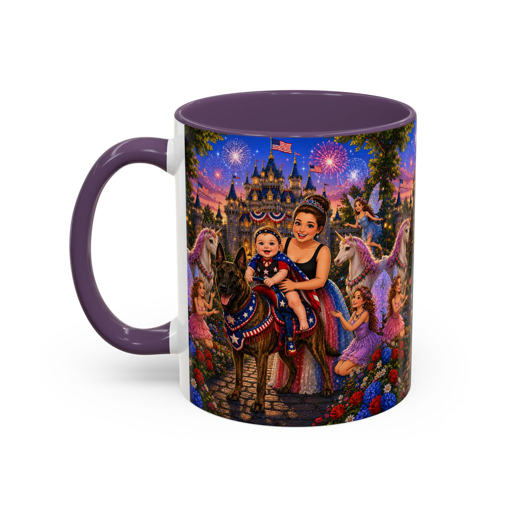 Patriotic Fairy Tale Coffee Mug — Family Castle, Fireworks & Unicorns