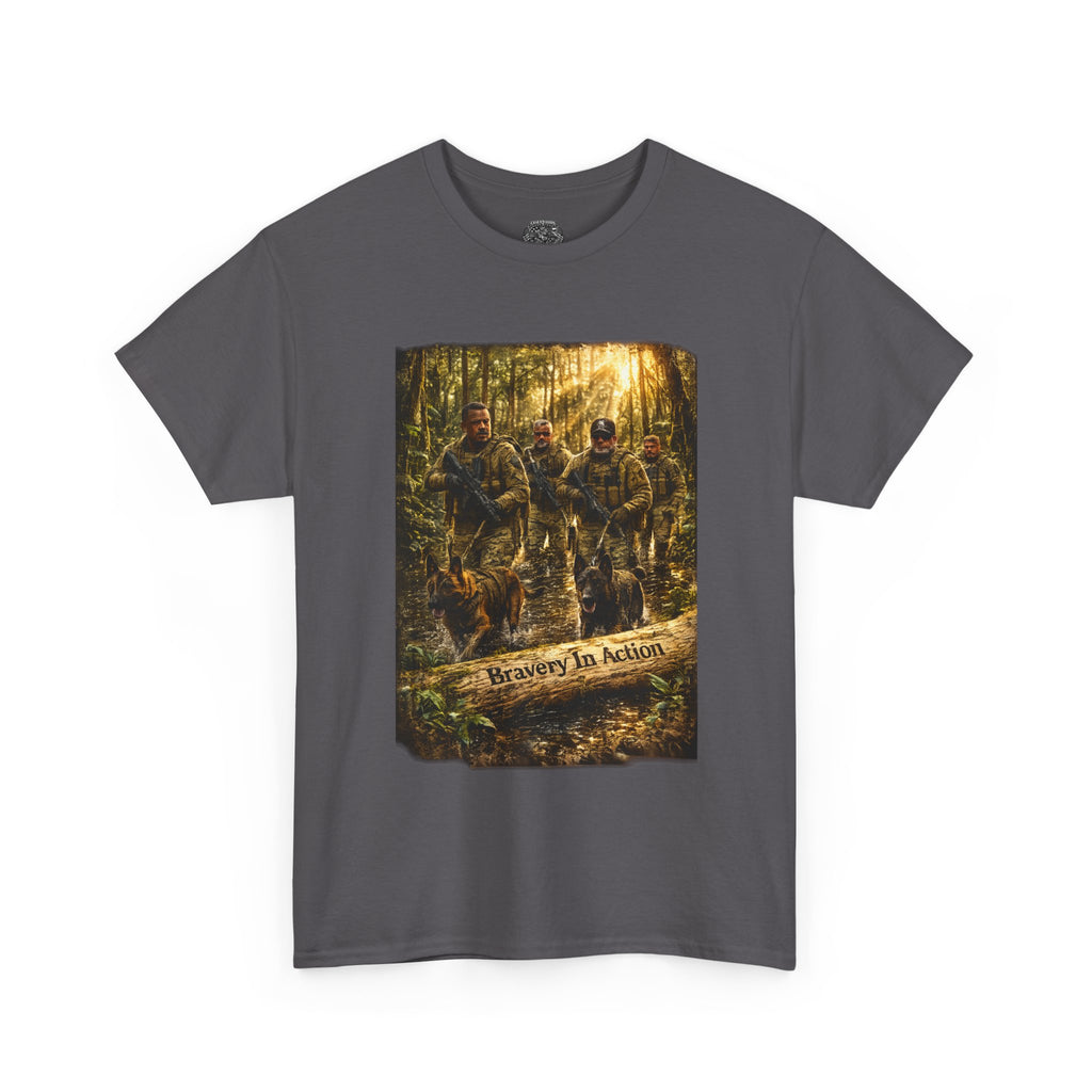 Hunting  K-9 Military Crew Tee — " Service In Action" Forest Camouflage Graphic