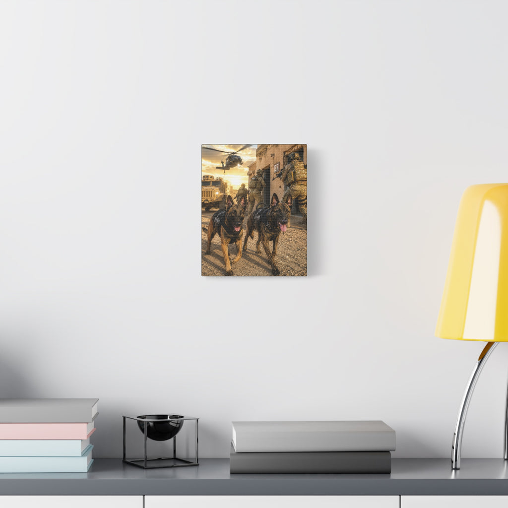 Military Working Dogs Canvas Print — K9 Unit Action Matte Stretched Wall Art