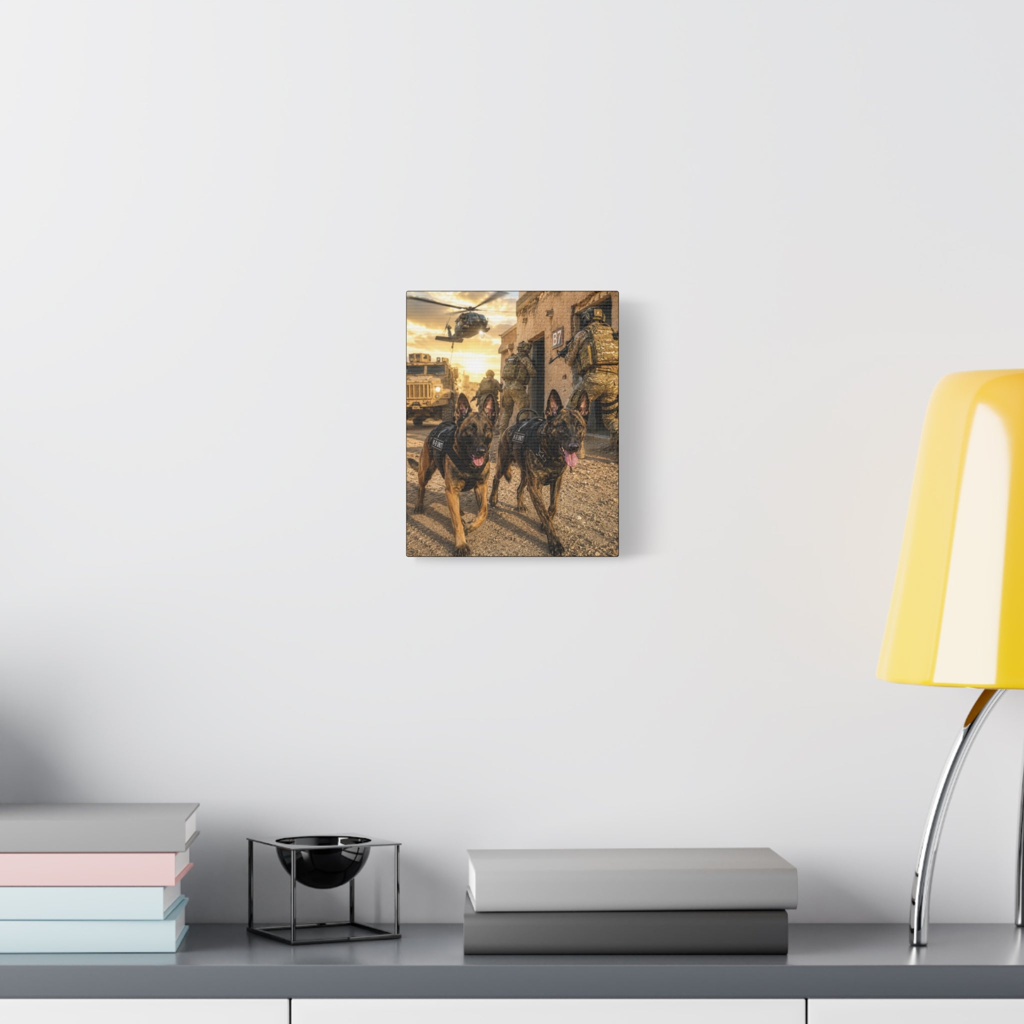 Military Working Dogs Canvas Print — K9 Unit Action Matte Stretched Wall Art