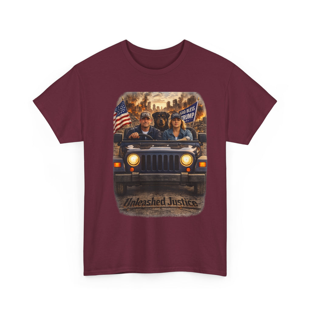 Unleashed Justice Jeep Tee – Patriotic American Flag Graphic T-Shirt