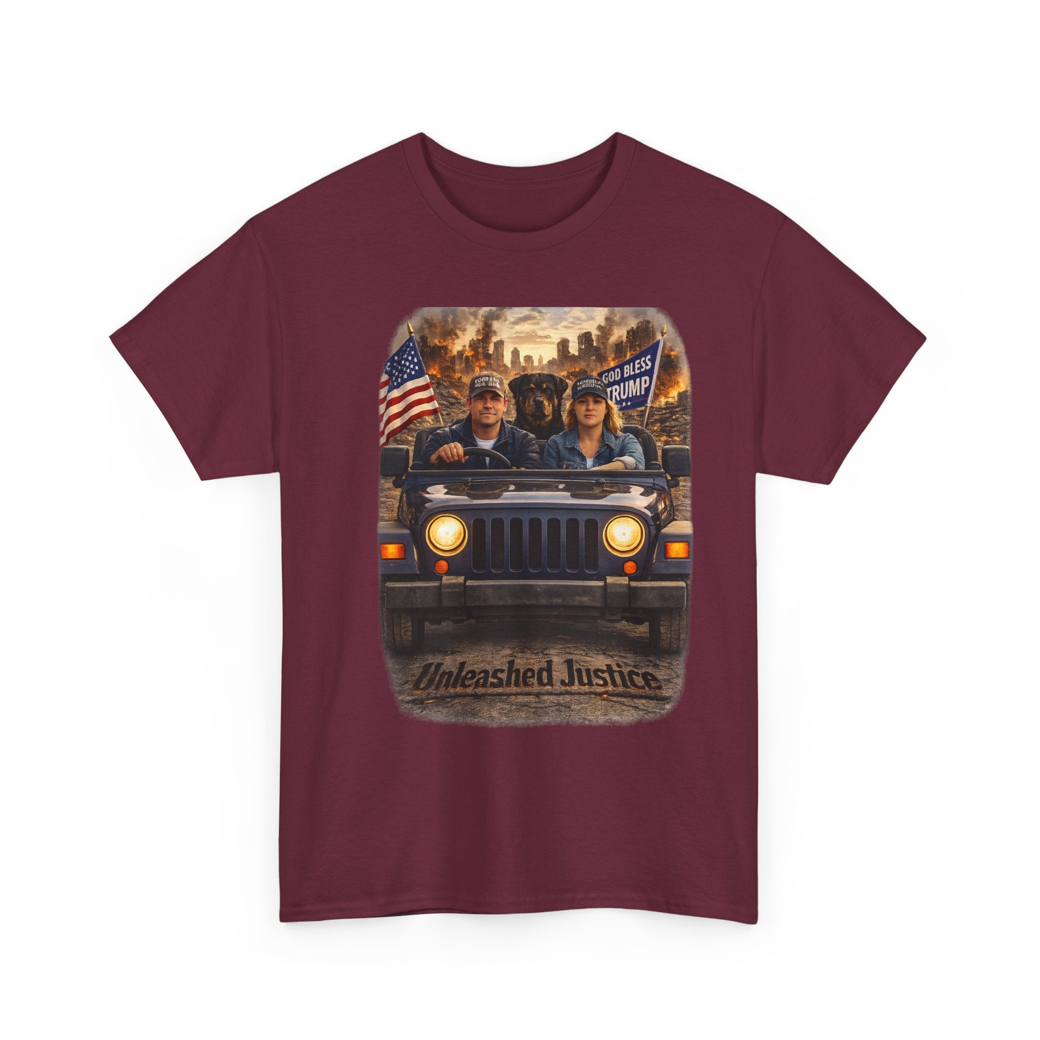 Unleashed Justice Jeep Tee – Patriotic American Flag Graphic T-Shirt