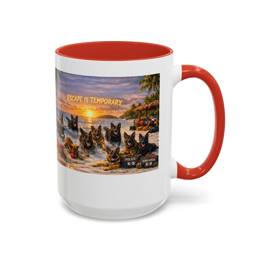 Dutch Shepherd Beach Coffee Mug — "Escape Is Temporary" Accent Mug (11/15oz)