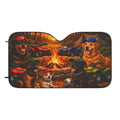 Camping Dogs Car Sunshade — Cute Dogs Around Campfire with ATVs Front Windshield Shade