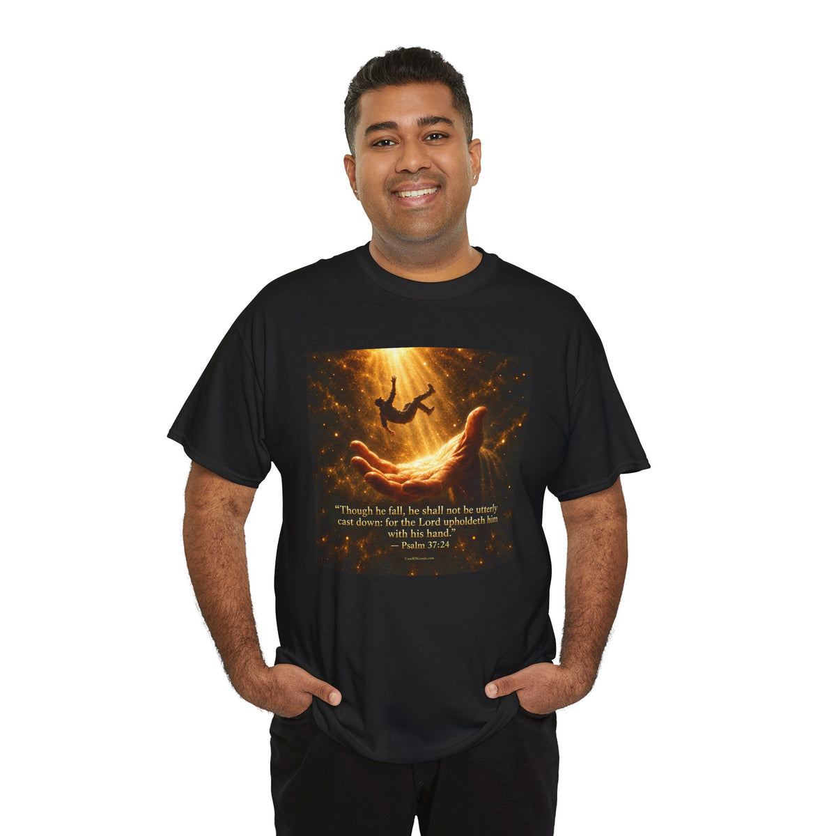 Christian T-Shirt - Psalm 37:24 Hand of God Rescues Graphic Tee