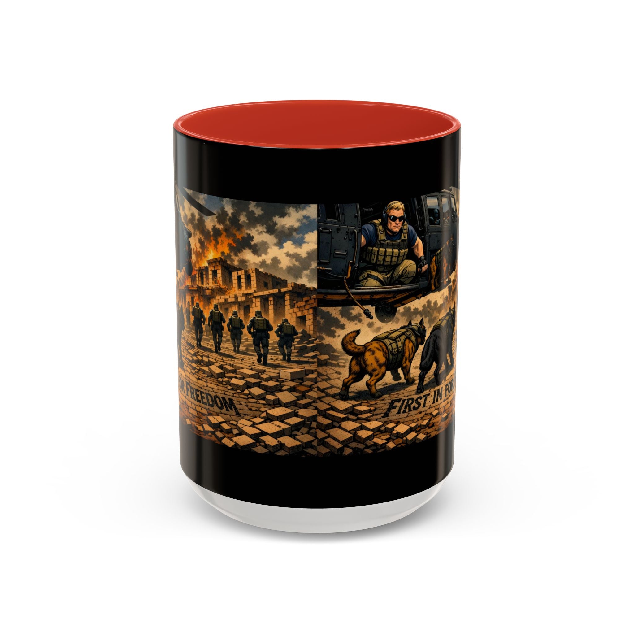Military K9 Coffee Mug — 'First In for Freedom' Accent Ceramic Mug