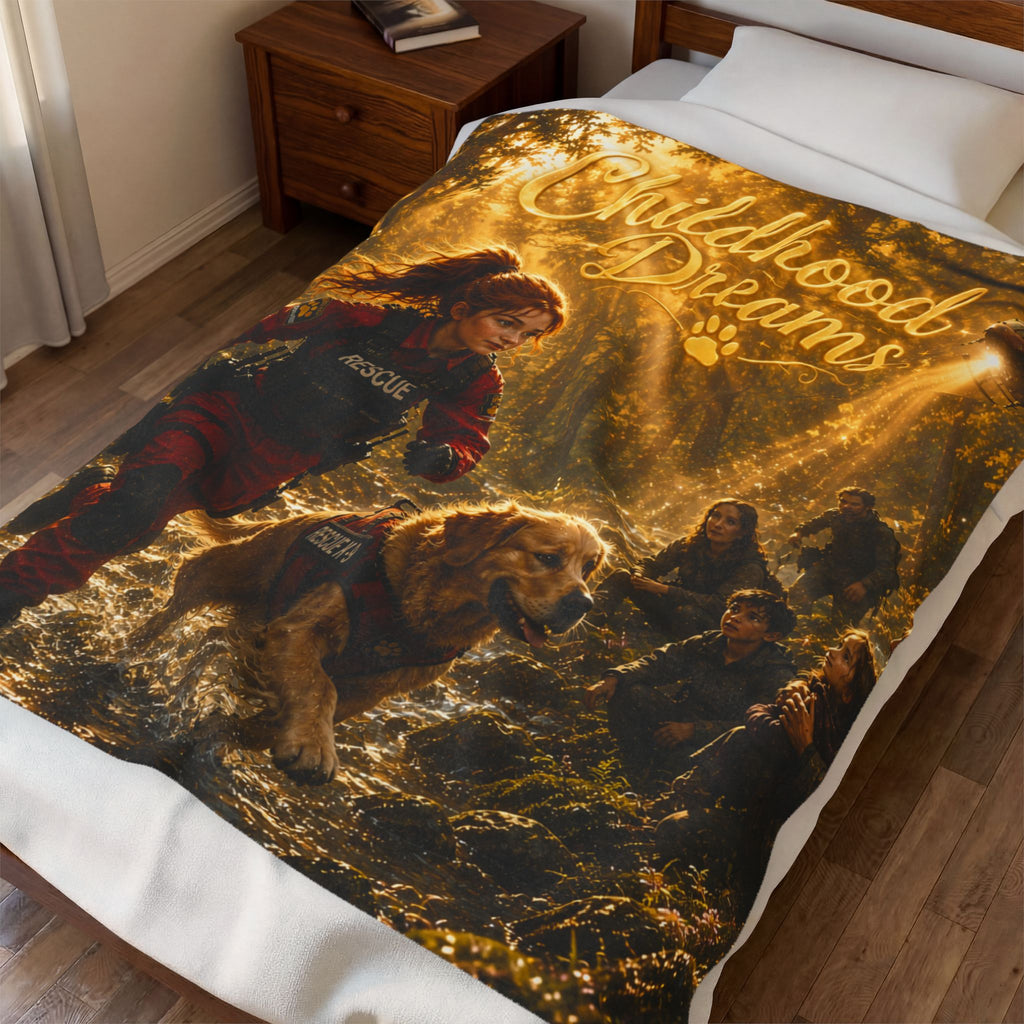 Childhood Dreams Velveteen Plush Blanket – Rescue Dog Adventure Throw