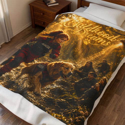 Childhood Dreams Velveteen Plush Blanket – Rescue Dog Adventure Throw