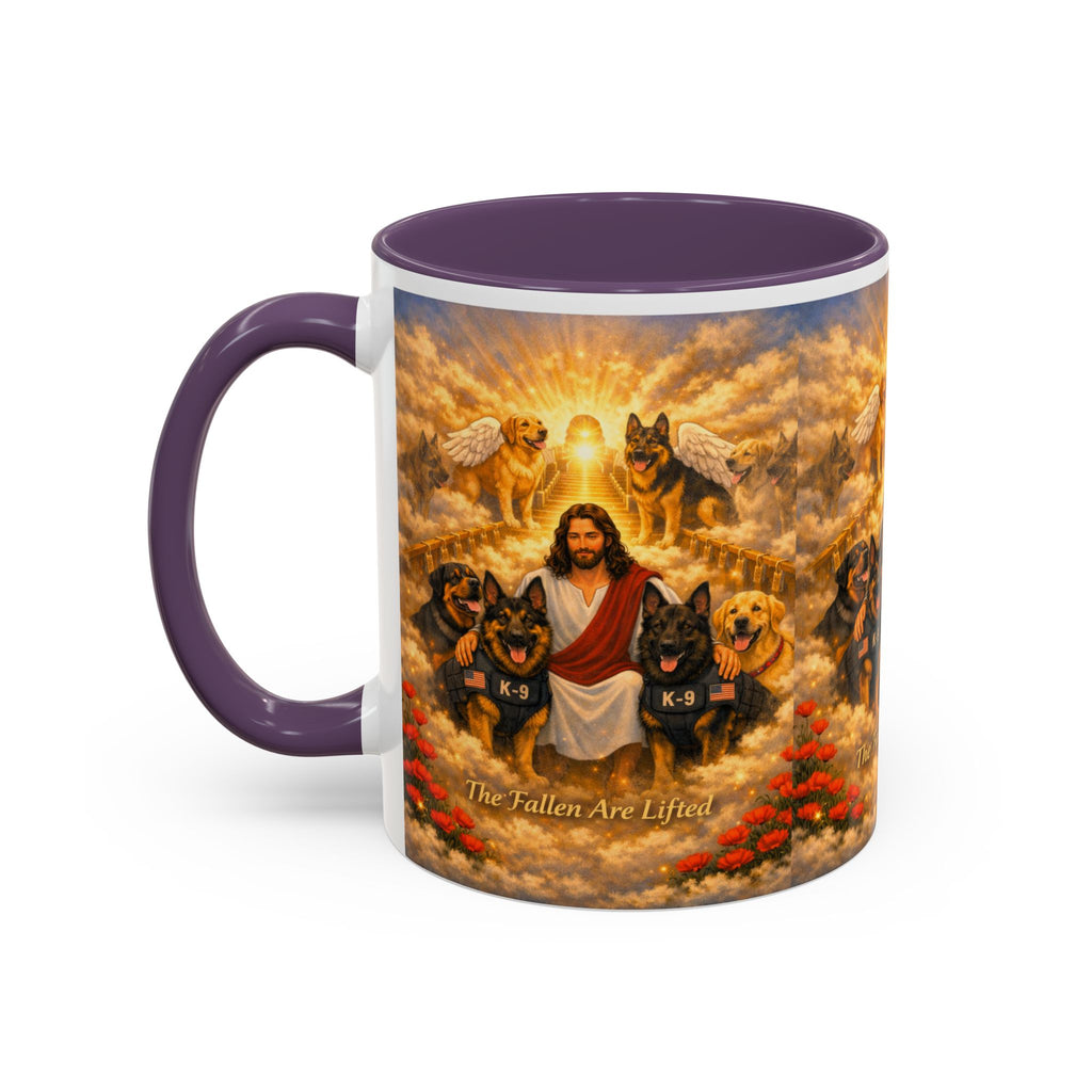 Christian Dog Memorial Coffee Mug — “The Fallen Are Lifted” Accent 11/15oz