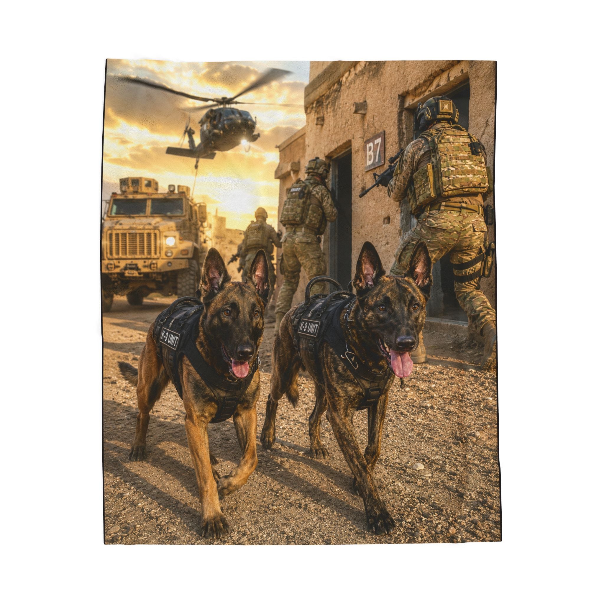 Military Working Dogs Velveteen Plush Blanket — K9 Army Tactical Throw