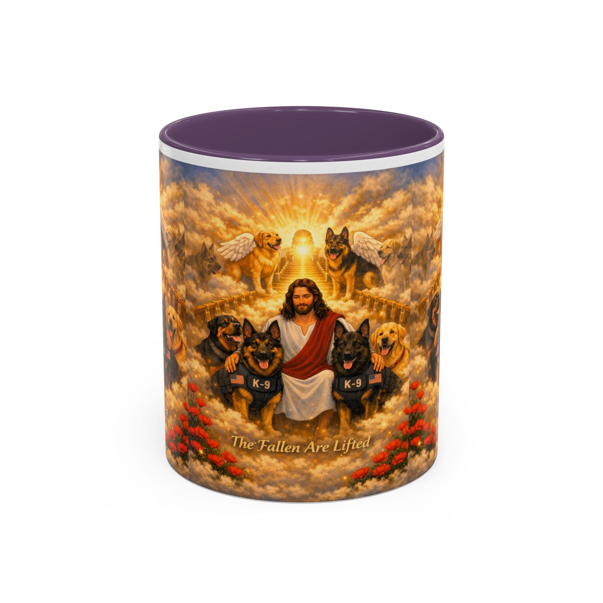 Christian Dog Memorial Coffee Mug — “The Fallen Are Lifted” Accent 11/15oz