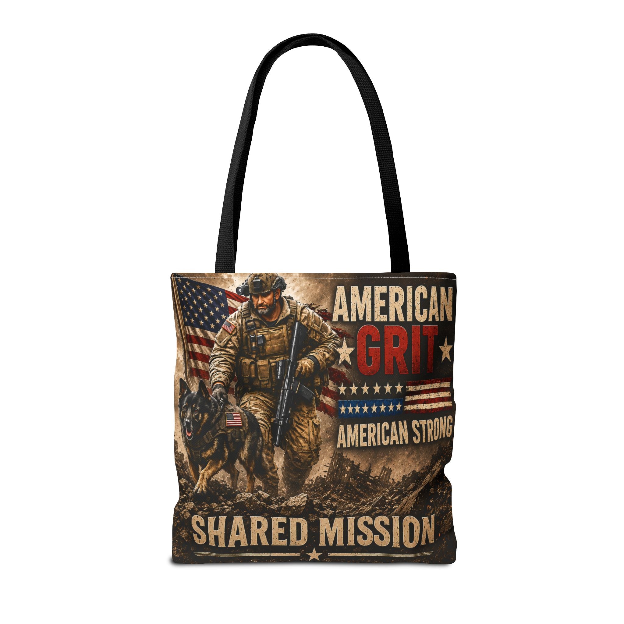 American Grit Military Tote Bag - "Shared Mission" Patriotic Veteran Flag Design