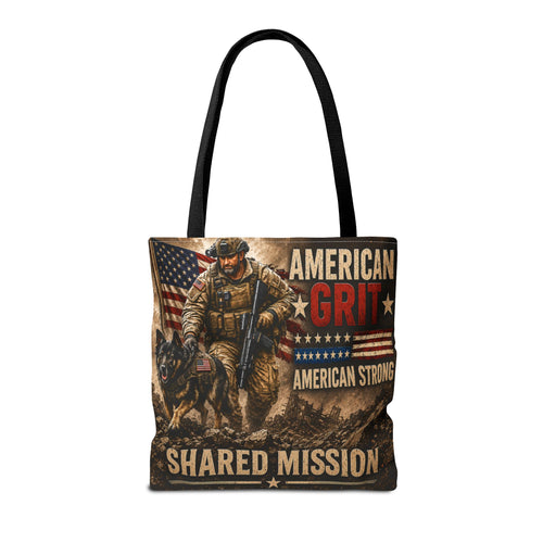 American Grit Military Tote Bag - "Shared Mission" Patriotic Veteran Flag Design